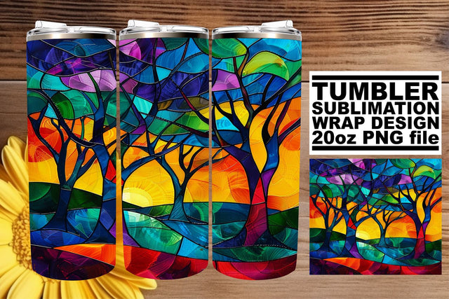 Colorful Stained Glass Tree Tumbler Wrap 20oz Sublimation Sublimation afrosvg 