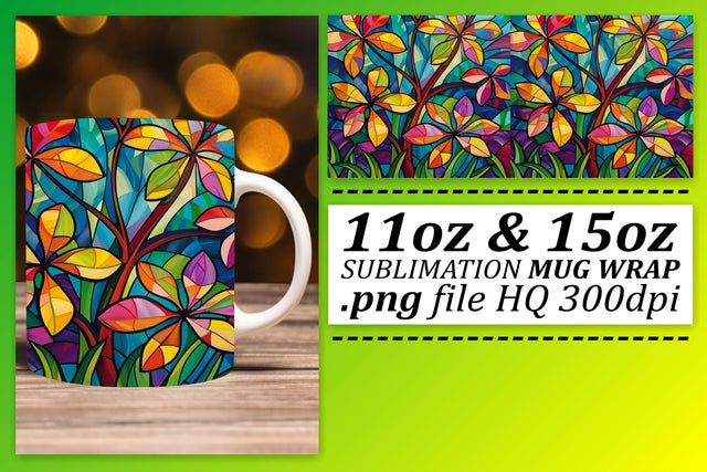 Colorful Stained Glass Tree Wrap 11oz/15oz Mug Art Sublimation afrosvg 