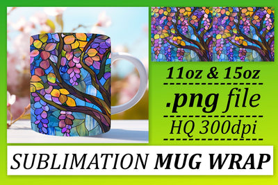 Colorful Stained Glass Tree Wrap 11oz/15oz Mug Art Sublimation afrosvg 