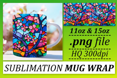 Colorful Stained Glass Tree Wrap 11oz/15oz Mug Design Sublimation afrosvg 