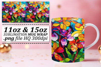Colorful Stained Glass Tree Wrap 11oz/15oz Mug Design Sublimation afrosvg 