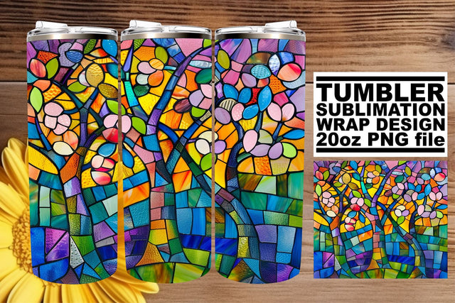 Colorful Stained Glass Tree Wrap 20oz Tumbler Design Sublimation afrosvg 