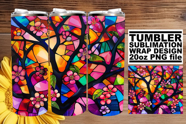 Colorful Stained Glass Tree Wrap 20oz Tumbler Sublimation Sublimation afrosvg 