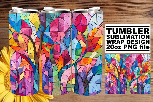 Colorful Stained Glass Tree Wrap 20oz Tumbler Sublimation Sublimation afrosvg 