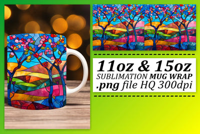 Colorful Stained Glass Tree Wrap Sublimation 11oz/15oz Mug Sublimation afrosvg 