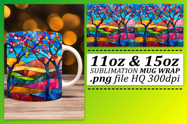 Colorful Stained Glass Tree Wrap Sublimation 11oz/15oz Mug Sublimation afrosvg 