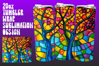 Colorful Stained Glass Tumbler Wrap 20oz PNG Sublimation afrosvg 
