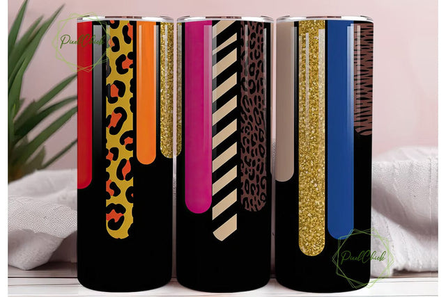 Colorful Stripes Leopard Print Tumbler Sublimation PixelChick 
