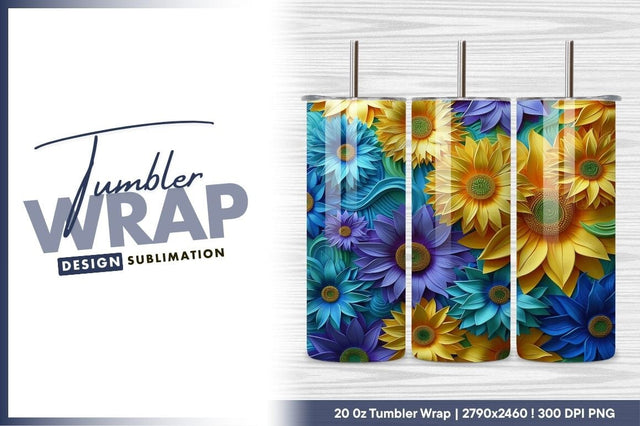 Colorful Stylized Sunflowers Floral Background Tumbler Png Sublimation Regulrcrative 
