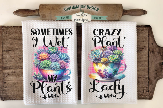 Colorful Succulents in Mugs Sublimation Kitchen Towel Design Sublimation Ewe-N-Me Designs 