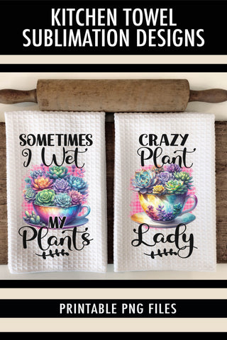 Colorful Succulents in Mugs Sublimation Kitchen Towel Design Sublimation Ewe-N-Me Designs 