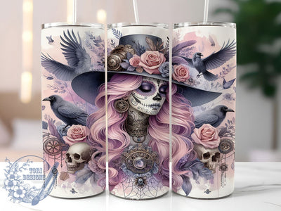 Colorful Sugar Skull Day of Dead Tumbler, Calavera Tumbler Wrap, Day Of The Dead Cup, Dia De Los Muertos Tumbler, Mexican Folk Art Skull, Colorful Skull Sublimation, Floral Skull Design Sublimation ToriDesigns 