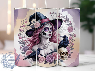Colorful Sugar Skull Day of Dead Tumbler, Calavera Tumbler Wrap, Day Of The Dead Cup, Dia De Los Muertos Tumbler, Mexican Folk Art Skull, Colorful Skull Sublimation, Floral Skull Design Sublimation ToriDesigns 