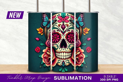 Colorful sugar skull with flowers and butterflies Sublimation Regulrcrative 