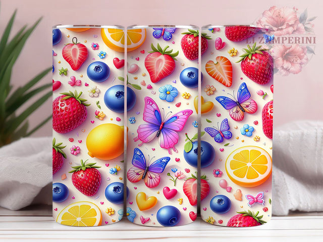 Colorful Summer Fruit Floral Tumbler, Lemon Strawberry Cherry Tumbler, Colorful Fruit Wrap, Whimsical Floral Fruit Wrap, Summer Fruit Wrap, Sublimation Design, Trendy Gift Idea Sublimation Li Zamperini 