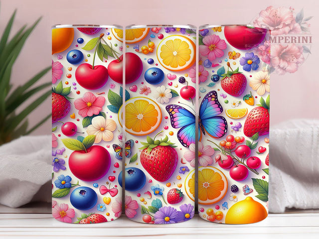 Colorful Summer Fruit Floral Tumbler, Lemon Strawberry Cherry Tumbler, Colorful Fruit Wrap, Whimsical Floral Fruit Wrap, Summer Fruit Wrap, Sublimation Design, Trendy Gift Idea Sublimation Li Zamperini 