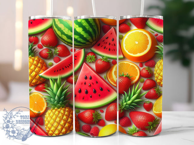 Colorful Summer Fruit Tumbler, Colorful Design, Sublimation Art, 20oz Tumbler, Fresh Theme, Nature Style, Summer Vibes Sublimation ToriDesigns 