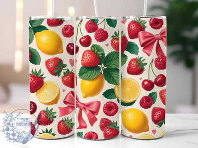 Colorful Summer Fruit Tumbler, Strawberry Theme, Lemon Citrus Wrap, Vibrant Summer Design, Seamless Artistic Motif, Fresh Botanical Print, Playful Fruit Style, Colorful Seasonal Theme, 20Oz Tumbler, Subl Sublimation ToriDesigns 
