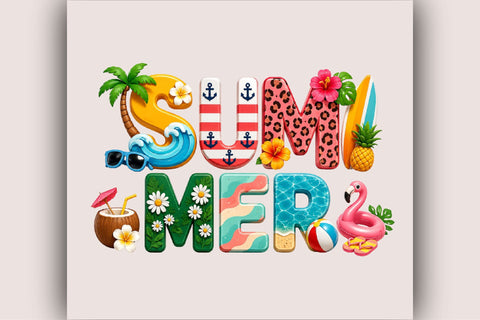 Colorful Summer Typography Clipart PNG Sublimation SVGArt 