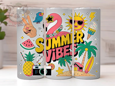Colorful Summer Vibes 20oz Tumbler Wrap, Colorful Beach Graphic, Cute Summer Design, Beach Sublimation PNG, 20oz Tumbler Wrap, Tropical Summer Vibes, Retro Summer Graphic Sublimation Lara' s Designs 