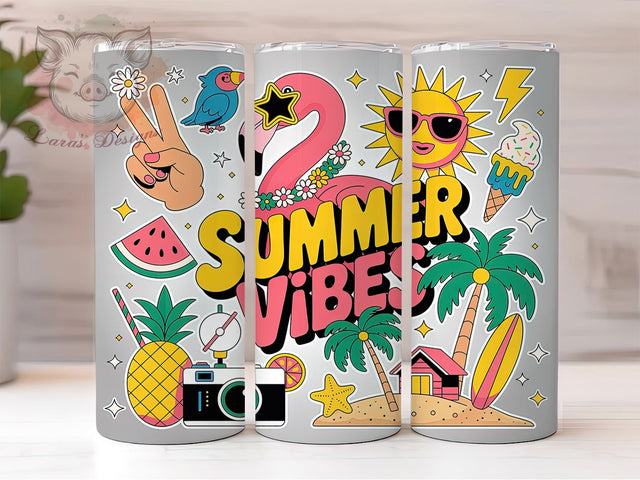 Colorful Summer Vibes 20oz Tumbler Wrap, Colorful Beach Graphic, Cute Summer Design, Beach Sublimation PNG, 20oz Tumbler Wrap, Tropical Summer Vibes, Retro Summer Graphic Sublimation Lara' s Designs 