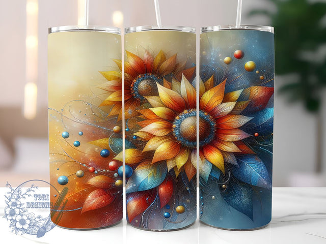 Colorful Sunflower 20oz Skinny Tumbler, Mothers Day Tumbler Png, Straight & Tapered Tumbler Wrap, Instant Digital Download Sublimation ToriDesigns 