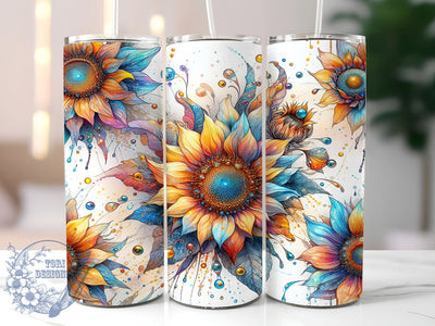 Colorful Sunflower 20oz Skinny Tumbler, Sunflower Tumbler Png, Straight & Tapered Tumbler Wrap, Instant Digital Download Sublimation ToriDesigns 