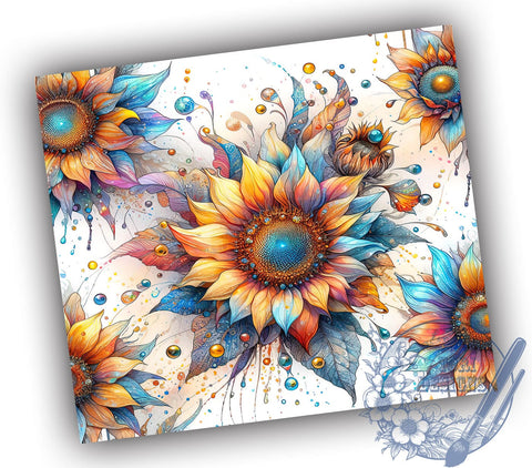 Colorful Sunflower 20oz Skinny Tumbler, Sunflower Tumbler Png, Straight & Tapered Tumbler Wrap, Instant Digital Download Sublimation ToriDesigns 