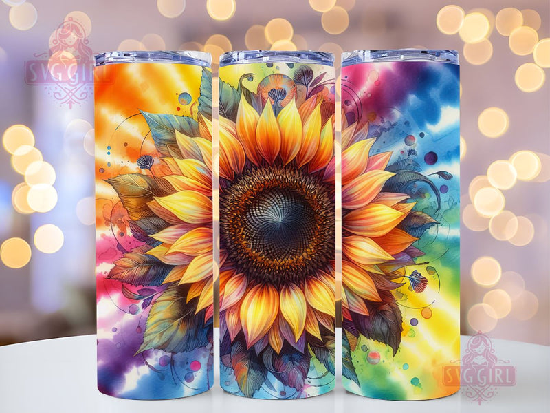 Colorful Sunflower 20oz Tumbler Wrap Sublimation Design, Straight Tapered Tumbler Wrap, Tie Dye Sunflower Rainbow Tumbler Png, Instant Digital Download Sublimation SvggirlplusArt 
