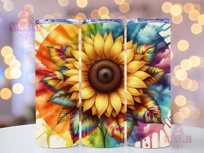 Colorful Sunflower 20oz Tumbler Wrap Sublimation Design, Straight Tapered Tumbler Wrap, Tie Dye Sunflower Rainbow Tumbler Png, Instant Digital Download Sublimation SvggirlplusArt 