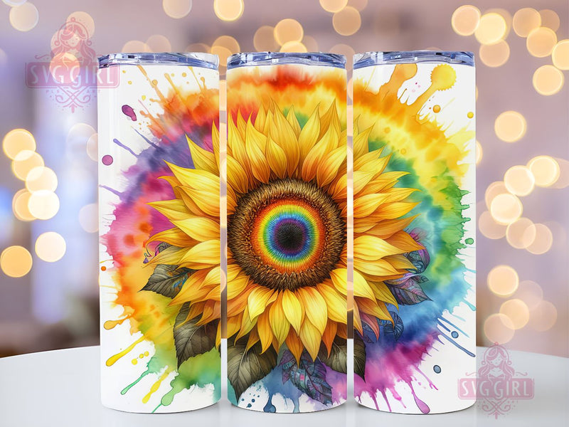 Colorful Sunflower 20oz Tumbler Wrap Sublimation Design, Straight Tapered Tumbler Wrap, Tie Dye Sunflower Rainbow Tumbler Png, Instant Digital Download Sublimation SvggirlplusArt 