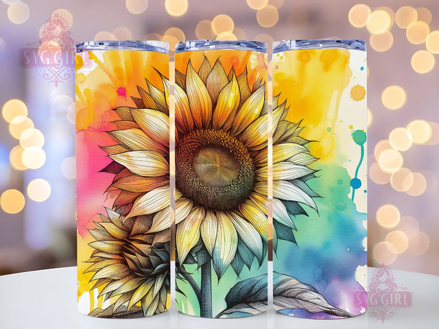 Colorful Sunflower 20oz Tumbler Wrap Sublimation Design, Straight Tapered Tumbler Wrap, Tie Dye Sunflower Rainbow Tumbler Png, Instant Digital Download Sublimation SvggirlplusArt 