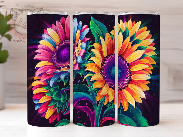 Colorful Sunflower Black Tumbler Wrap, Black Background Wrap, 20oz Sublimation Wrap, Bright Floral Cup, Vibrant Sunflower Design, Rustic Flower Tumbler, Boho Sunflower Art Sublimation Lara' s Designs 