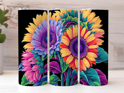 Colorful Sunflower Black Tumbler Wrap, Black Background Wrap, 20oz Sublimation Wrap, Bright Floral Cup, Vibrant Sunflower Design, Rustic Flower Tumbler, Boho Sunflower Art Sublimation Lara' s Designs 
