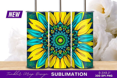 Colorful sunflower mandala digital art tumbler png Sublimation Regulrcrative 