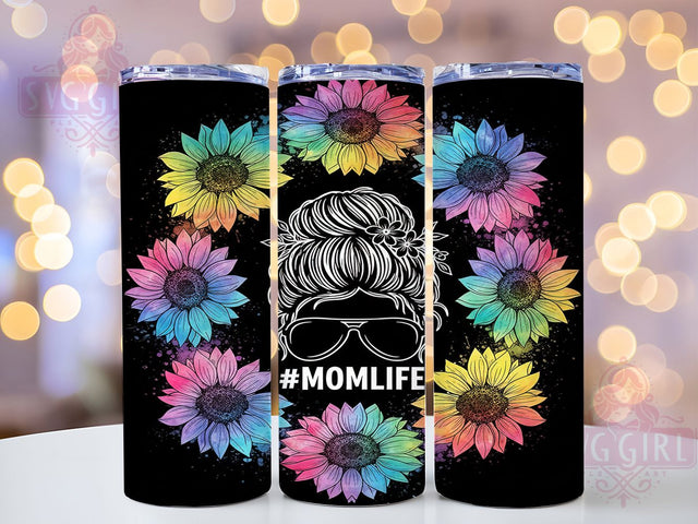 Colorful Sunflower Mom Tumbler, Rainbow Sunflower, Mom Life, Sublimation Art, 20oz Tumbler, Floral Wrap, Colorful Design Sublimation SvggirlplusArt 