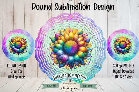 Colorful Sunflower Wind Spinner Round Sublimation Design PNG Sublimation Ewe-N-Me Designs 