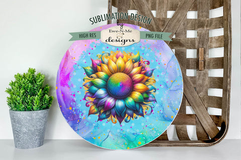 Colorful Sunflower Wind Spinner Round Sublimation Design PNG Sublimation Ewe-N-Me Designs 