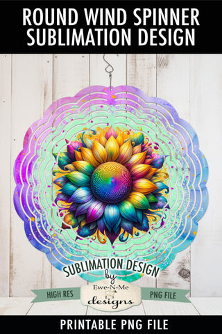 Colorful Sunflower Wind Spinner Round Sublimation Design PNG Sublimation Ewe-N-Me Designs 