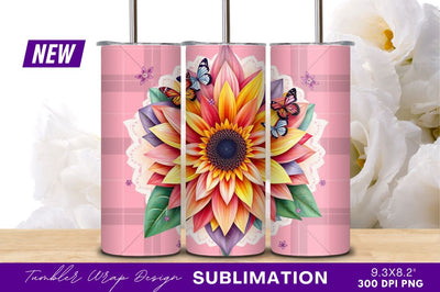 Colorful Sunflower With Butterflies Tumbler Png Sublimation Regulrcrative 