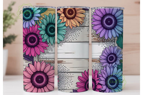 Colorful Sunflower Wood 20oz Tumbler Sublimation PixelChick 
