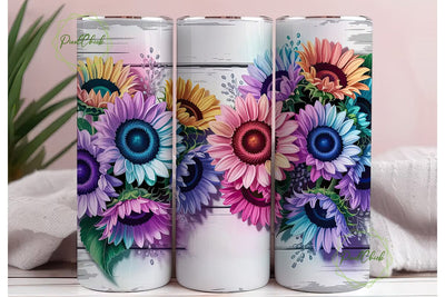 Colorful Sunflower Wood 20oz Tumbler Sublimation PixelChick 