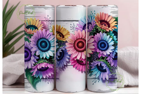 Colorful Sunflower Wood 20oz Tumbler Sublimation PixelChick 