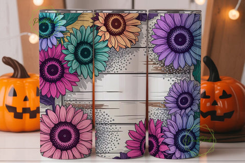Colorful Sunflower Wood 20oz Tumbler Sublimation PixelChick 