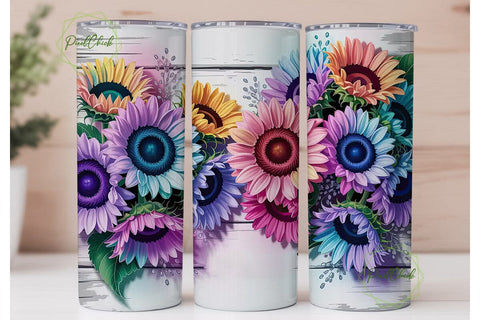 Colorful Sunflower Wood 20oz Tumbler Sublimation PixelChick 