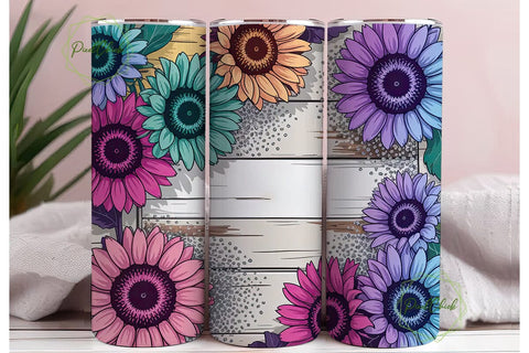Colorful Sunflower Wood 20oz Tumbler Sublimation PixelChick 