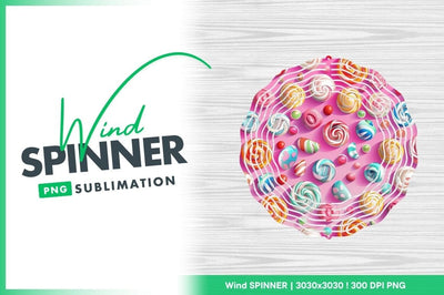 Colorful Swirl Lollipops and Candies on Pink Background Wind Spinner Round Png Sublimation Regulrcrative 
