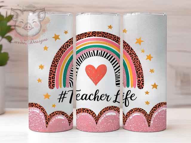 Colorful Teacher Life & Rainbow Tumbler Rainbow Tumbler Wrap, 20oz Sublimation Design, Teacher Gift Tumbler, Printable Rainbow Wrap, School Life Tumbler, Colorful Teacher Design Sublimation Lara' s Designs 