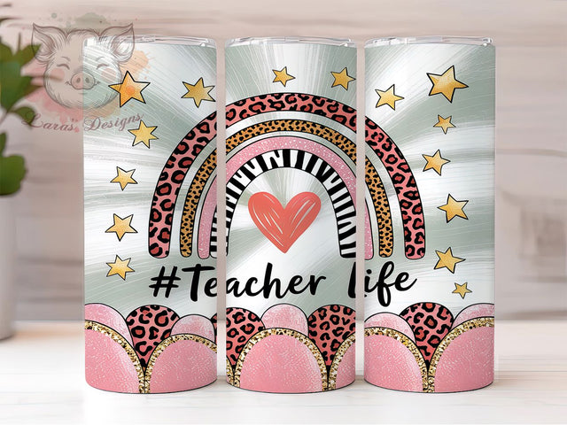 Colorful Teacher Life & Rainbow Tumbler Rainbow Tumbler Wrap, 20oz Sublimation Design, Teacher Gift Tumbler, Printable Rainbow Wrap, School Life Tumbler, Colorful Teacher Design Sublimation Lara' s Designs 