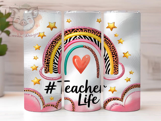 Colorful Teacher Life & Rainbow Tumbler Rainbow Tumbler Wrap, 20oz Sublimation Design, Teacher Gift Tumbler, Printable Rainbow Wrap, School Life Tumbler, Colorful Teacher Design Sublimation Lara' s Designs 